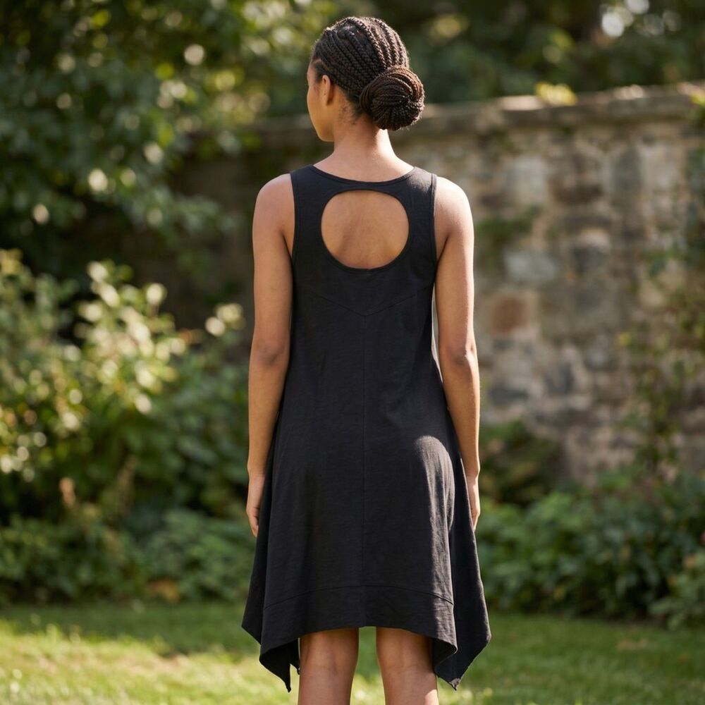 DKNY Jeans Womens Tank Dress Black Asymmetrical Handkerchief Cutout Back Size S
